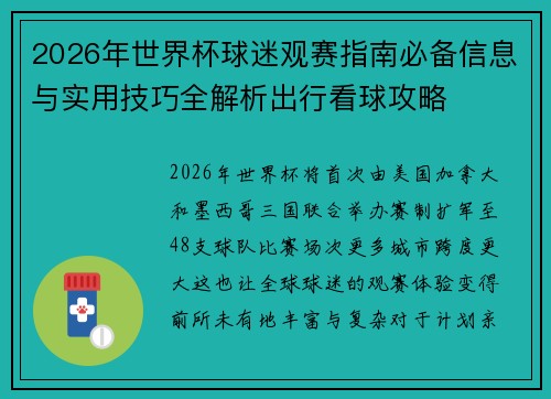 2026年世界杯球迷观赛指南必备信息与实用技巧全解析出行看球攻略 2026年世界杯球迷观赛指南必备信息与实用技巧全解析出行看球攻略